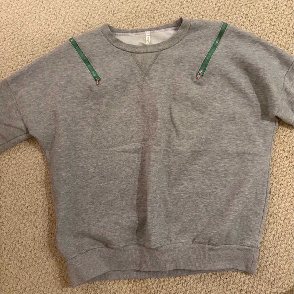 Kids Gray Pullover Sweatshirt with Green Zipper Accents